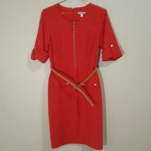 DRESS BARN | Blood Orange Belted Exposed Zipper Dress Size 8